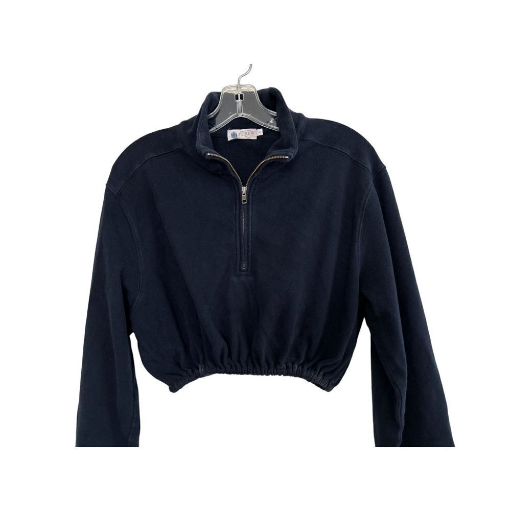 J.CREW Cropped Sweatshirt 1/4 Zip Pullover Navy Blue Cotton Size Large
